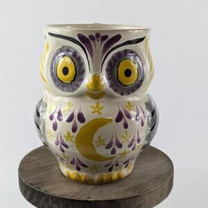 Handpainted Owl Coffee Mug Tea Majolica Purple Gray Owl Good Night Sweet Dreams